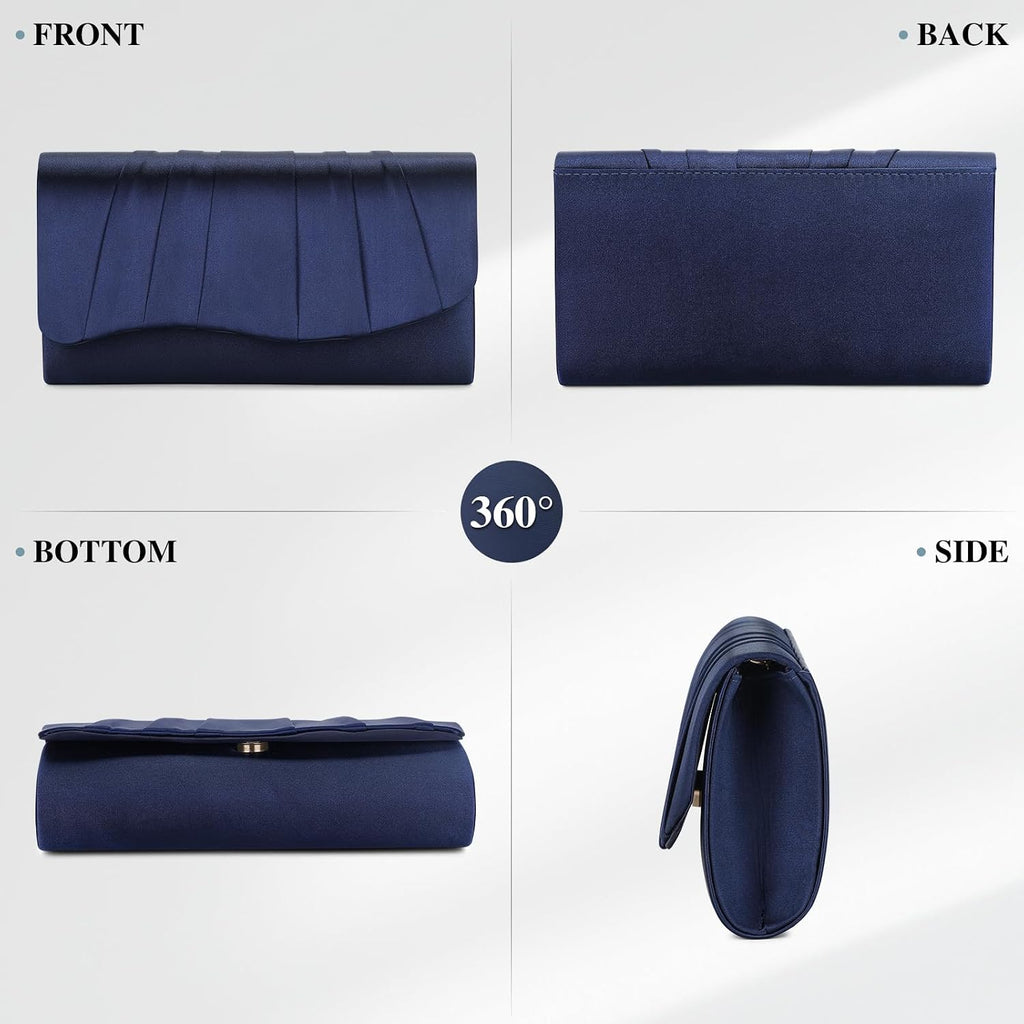 Pleated Satin Evening Bag For Women, Formal Clutch Purse, Envelope Handbag For Wedding, Prom, Party & Cocktail