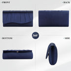 Pleated Satin Evening Bag For Women, Formal Clutch Purse, Envelope Handbag For Wedding, Prom, Party & Cocktail