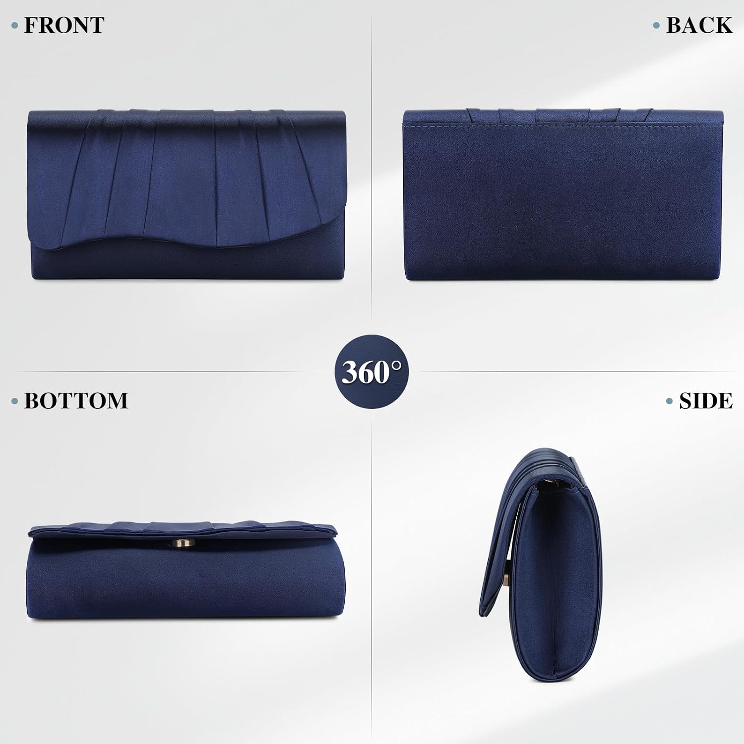 Pleated Satin Evening Bag For Women, Formal Clutch Purse, Envelope Handbag For Wedding, Prom, Party & Cocktail