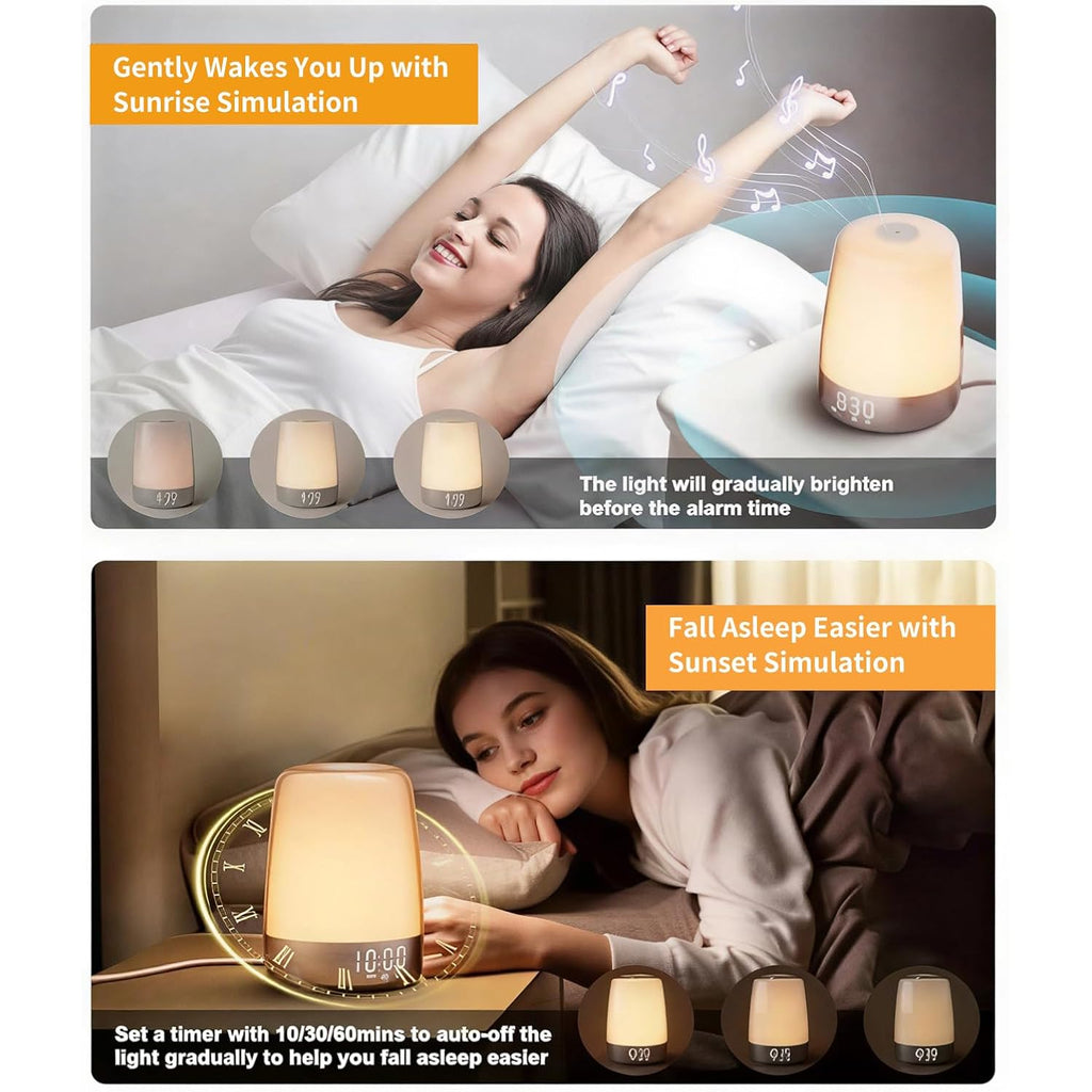 Winshine Touch Wake Up Night Light With Sunrise Simulation Alarm Clock, 3 Ways Dimmable Warm White Bedside Lamp For Kid Bedrooms Rgb Ambient Table Nightstand Light,Sleep Aid Snooze Timer Mode