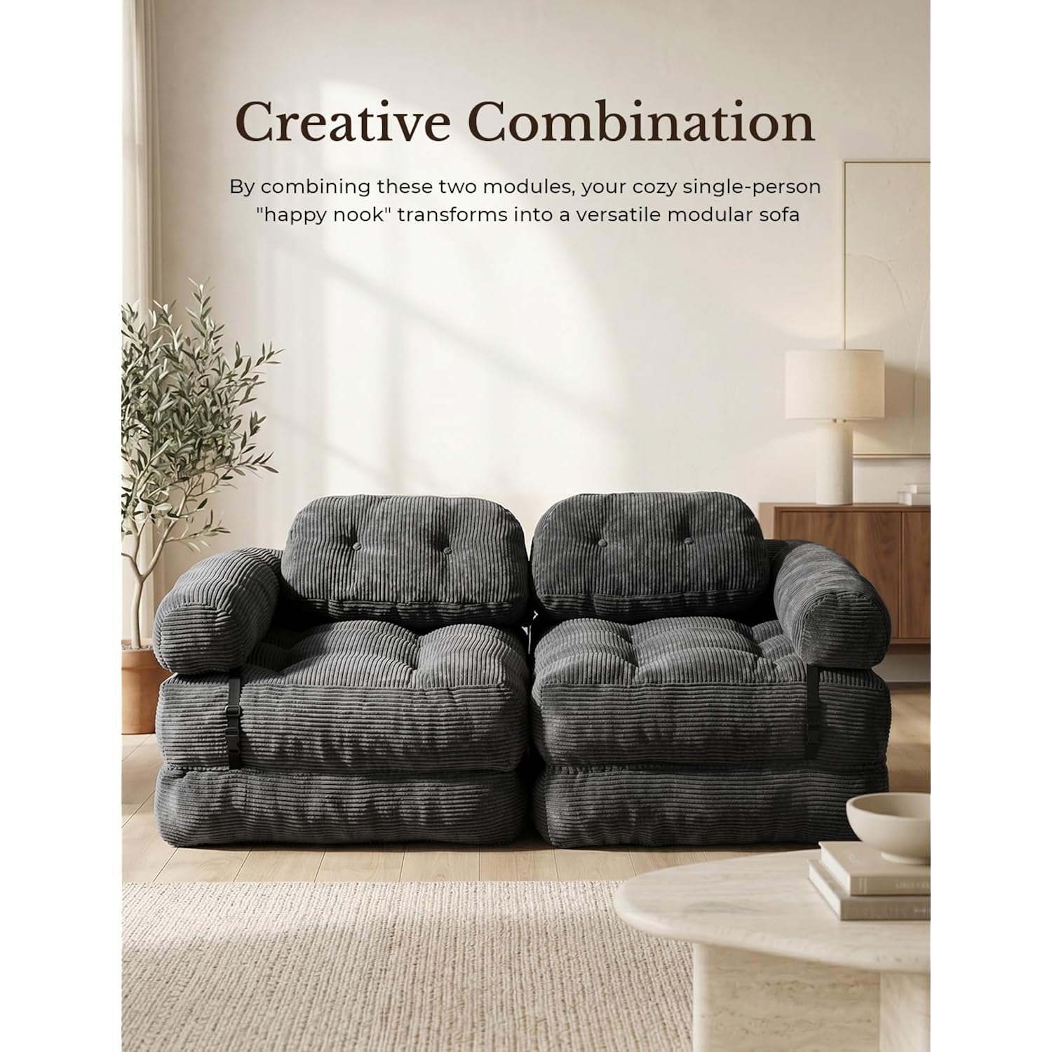 Folding Sofa Bed, L-Shaped Couch Back Support And Arm Pillow Futon