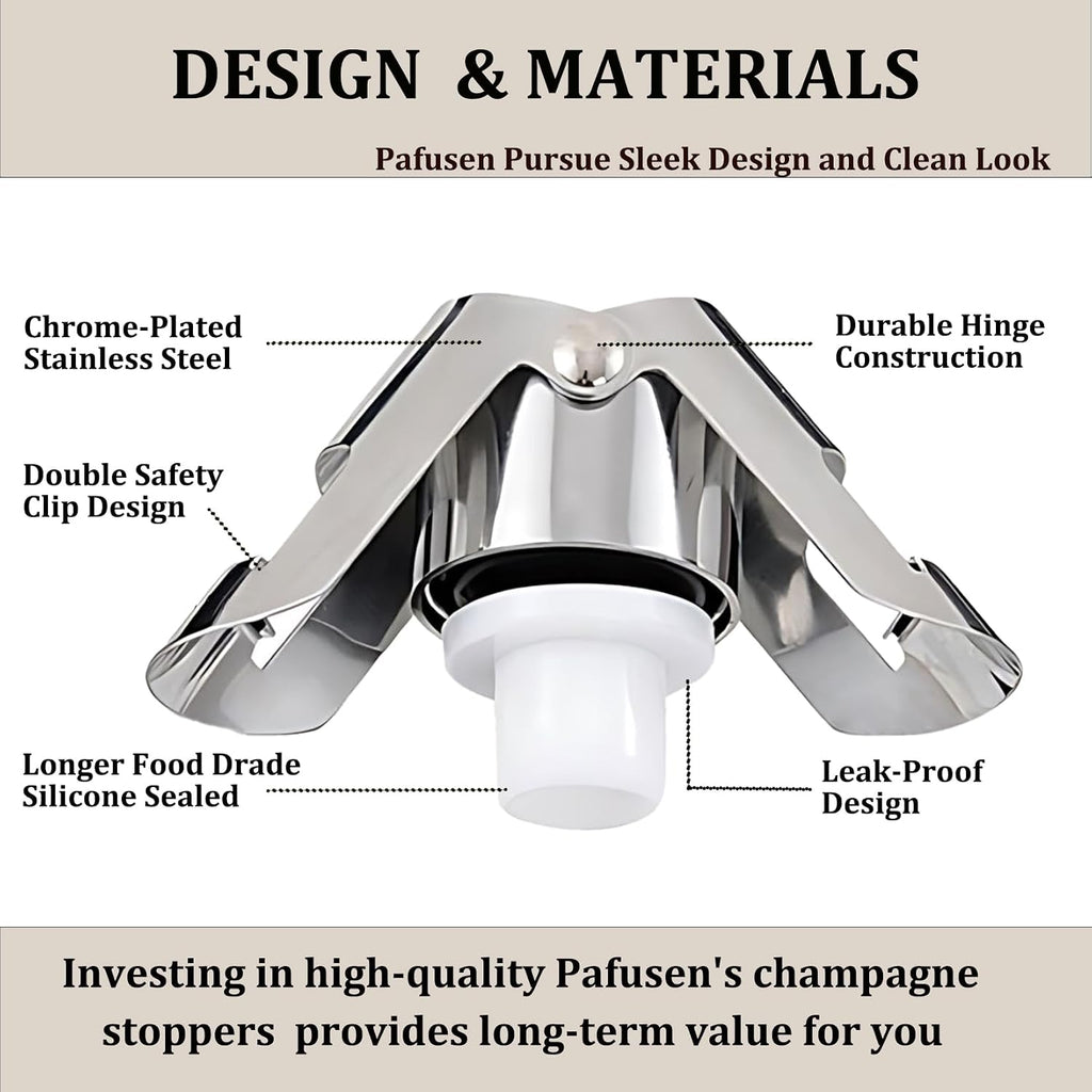 Champagne Stoppers For Bottles, Pafusen 2 Pack Champagne Sealer Stopper, Stainless Steel Champagne Cork Stopper Toppers, Saver For Champagne Cava Prosecco Sparkling Wine