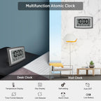Atomic Clock With Outdoor And Indoor Temperature - 12.5 Inch Self-Setting Digital Clock Large Display, Battery Operated Wall Clocks Or Desk Clocks For Bedroom, Livingroom, Office