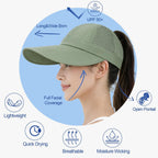 Large Wide Brim Baseball Sun Hats for Women Mesh Quick Dry Sports Hat Outdoor Travel Beach Ponytail Cap Green