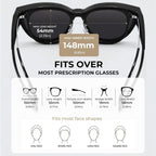 LOHO Sunglasses That Fit Over Glasses, Over Glasses Sunglasses for Women Men, Polarized UV400 Driving Shades Cat Eye Black