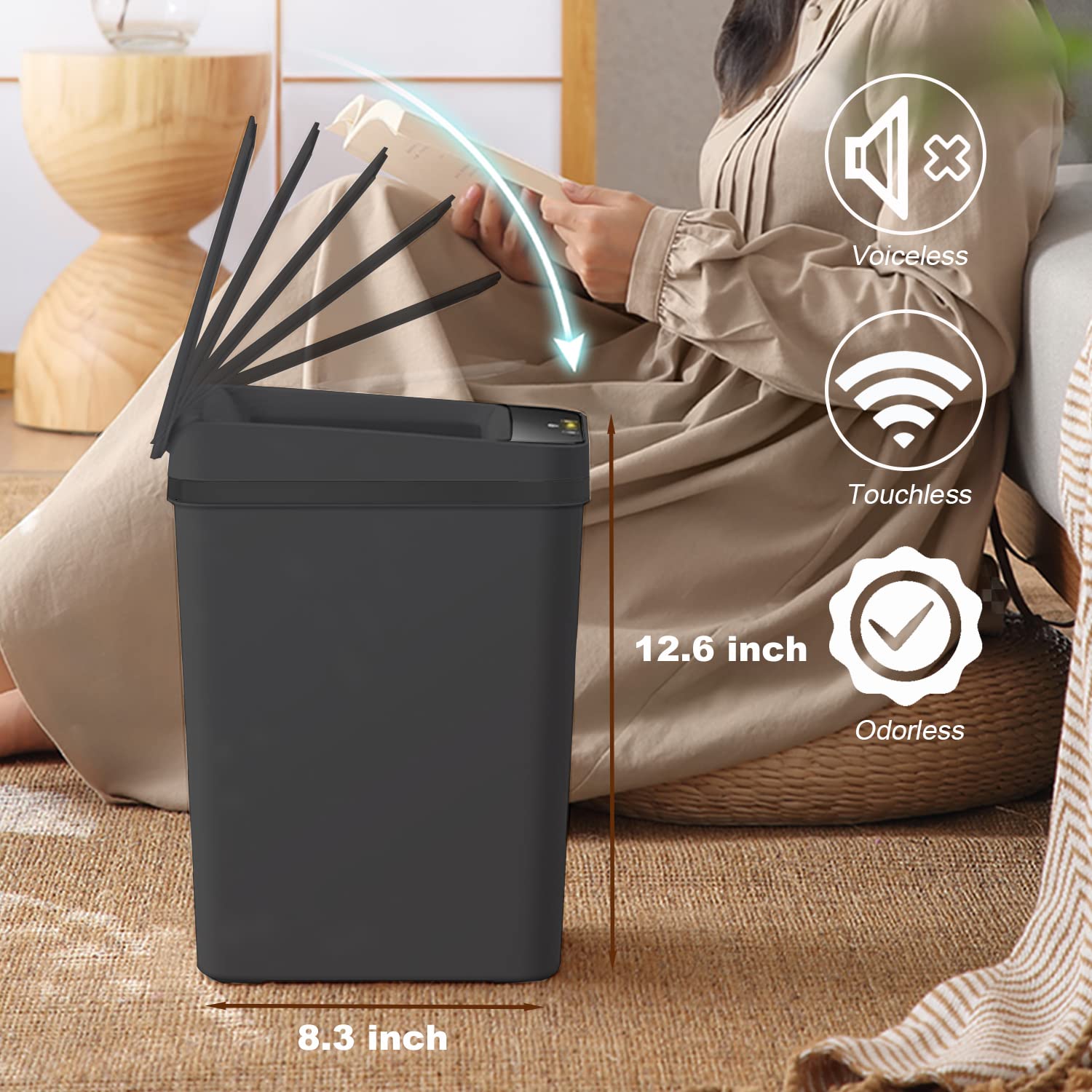 3 Pack - Bathroom Trash Can With Lid - 2.5 Gallon Automatic Trash Cans | Bedroom, Office - Small Smart Garbage Can Touchless - Electric, Narrow - Motion Sensor Trash Can Bathroom ( Matte Black )