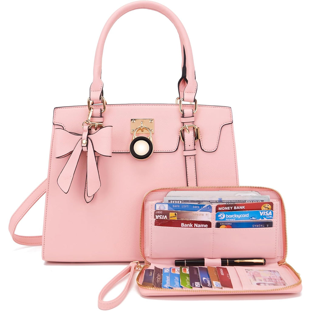 Qiyuer Women Purses And Handbags Set Ladies Top Handle Satchel Tote Shoulder Work Bag With Matching Clutch Wallet 2Pcs