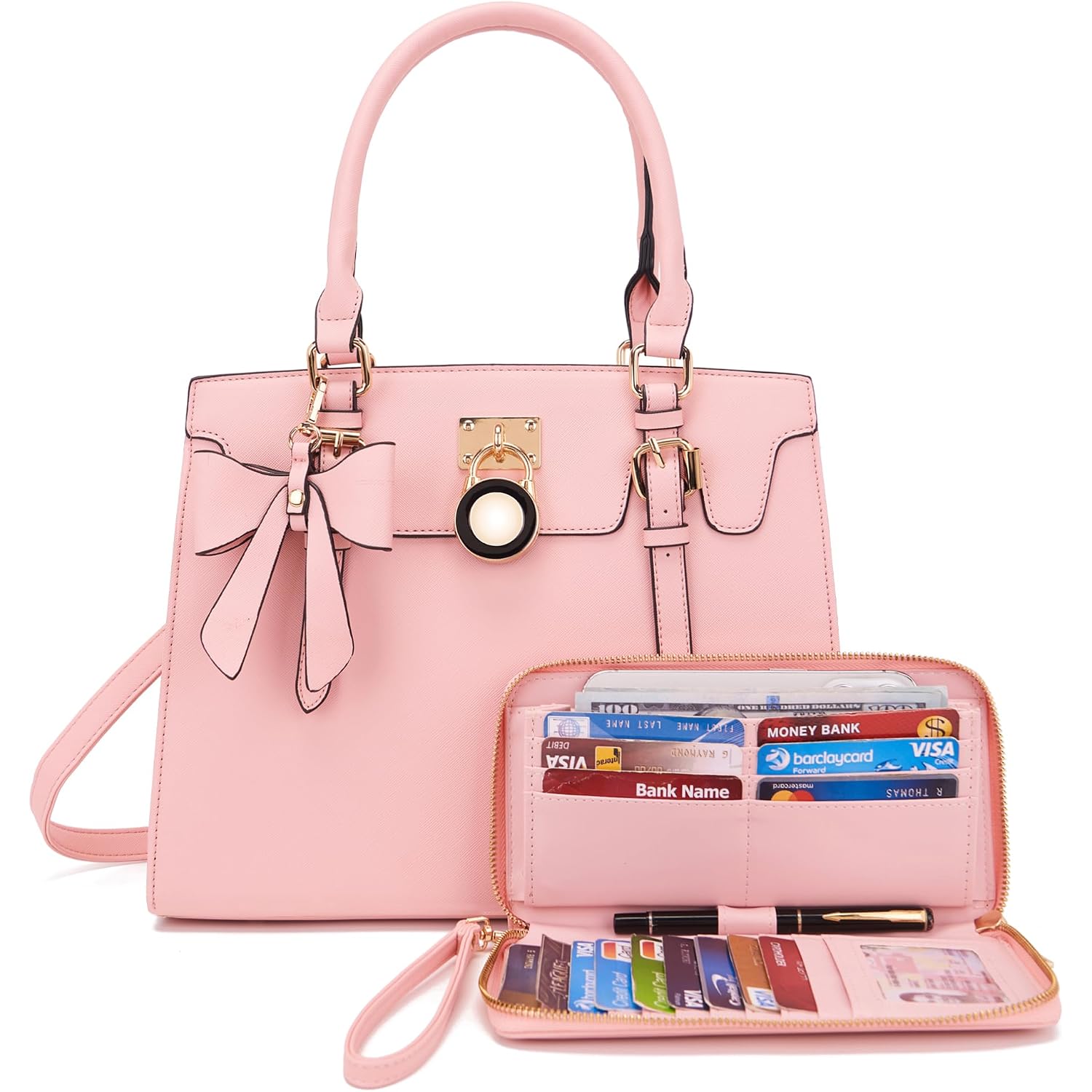 Qiyuer Women Purses And Handbags Set Ladies Top Handle Satchel Tote Shoulder Work Bag With Matching Clutch Wallet 2Pcs
