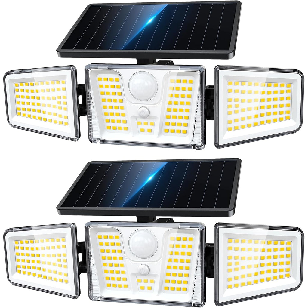 Kooper Solar Flood Lights, 210 Led Motion Sensor Outdoor Lights, Solar Motion Lights Outdoor Waterproof, 3 Heads 300° Wide Angle Outdoor Security Lights For Yard Patio Garage Entryways, 2 Pack, Black