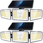 Kooper Solar Flood Lights, 210 Led Motion Sensor Outdoor Lights, Solar Motion Lights Outdoor Waterproof, 3 Heads 300° Wide Angle Outdoor Security Lights For Yard Patio Garage Entryways, 2 Pack, Black