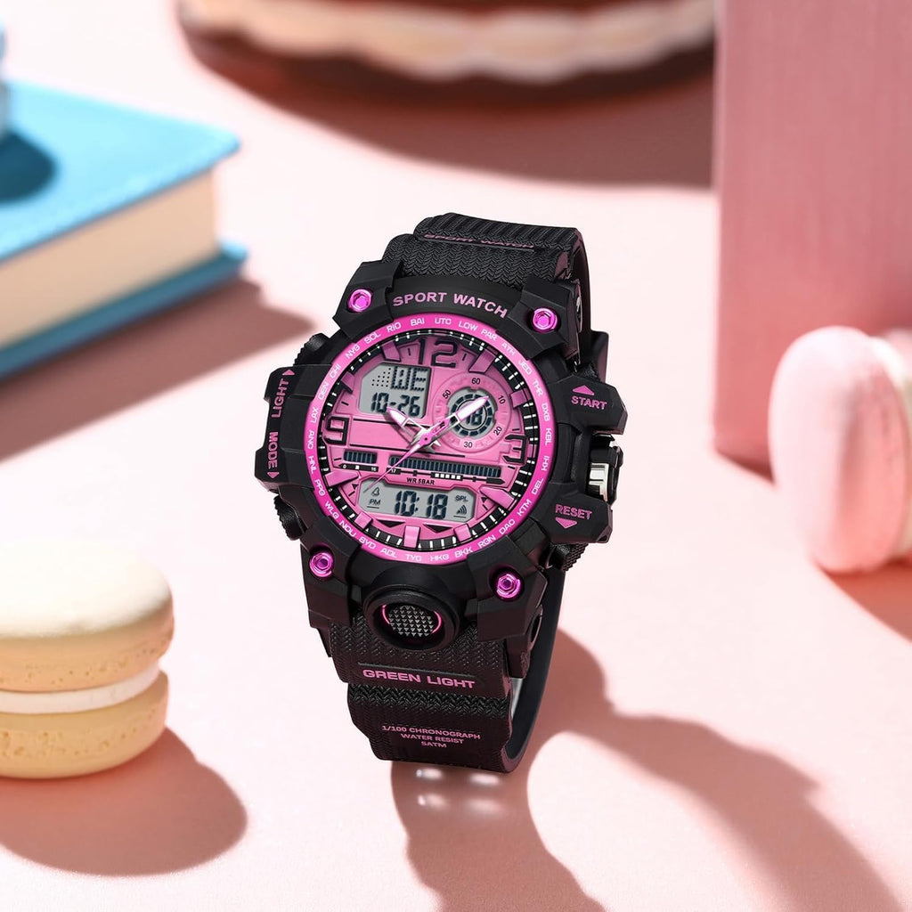 findtime Women's Sport Watch Digital Waterproof Watches Military Watches Analog Outdoor Wrist Watch LED Luminous Alarm Stopwatch Dual Time Wristwatch