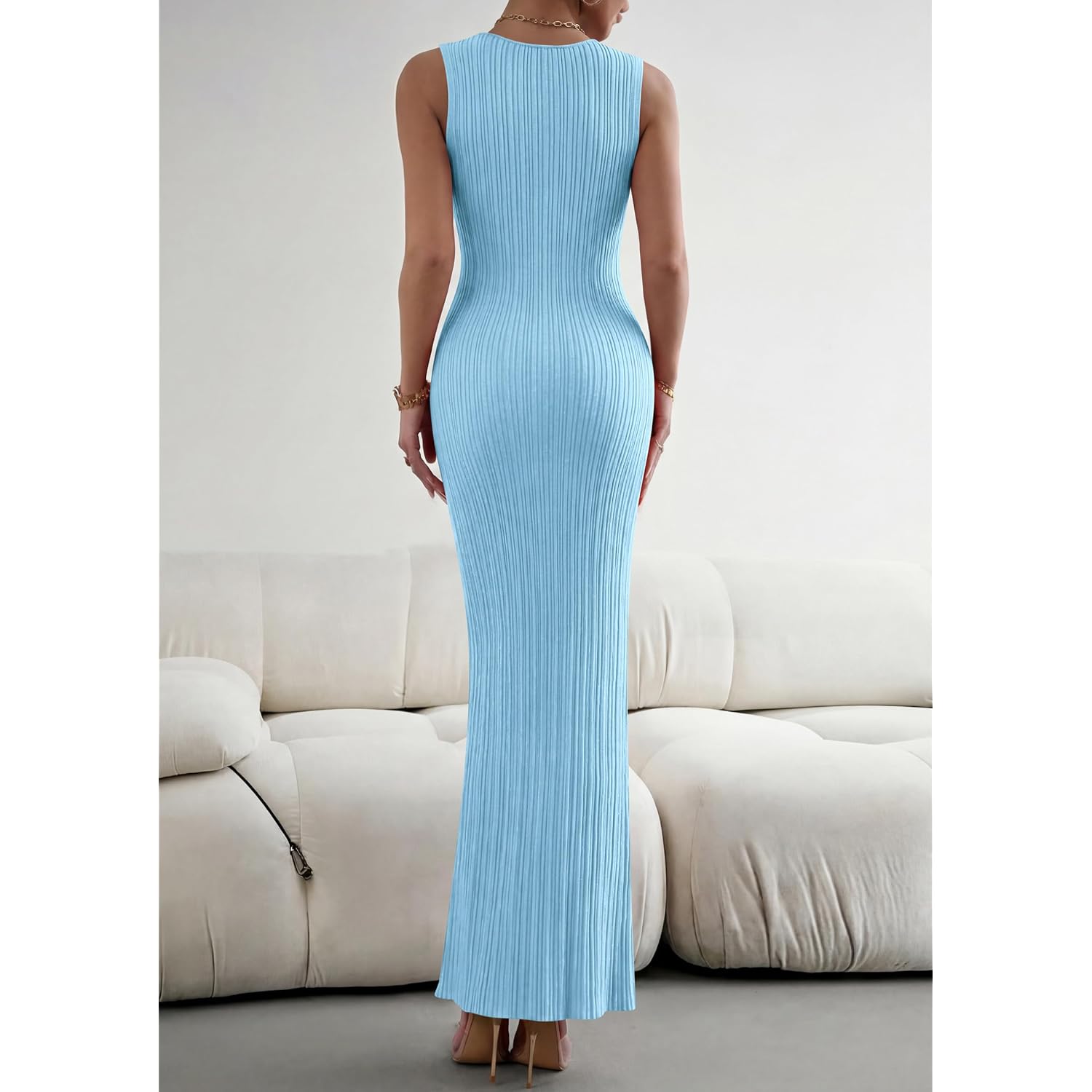 Prettygarden Women'S 2026 Summer Casual Maxi Dresses Ribbed Knit Sleeveless Bodycon Elegant Going Out Beach Vacation Clothes