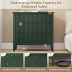 Royalcraft Fluted 3 Drawer Dresser, 32 Inch Wide Dresser Nightstand For Bedroom, Modern Wood Chest Of Drawers, Large Painted Nightstand With 3 Drawers For Closet, Hallway, Entryway, Dark Green