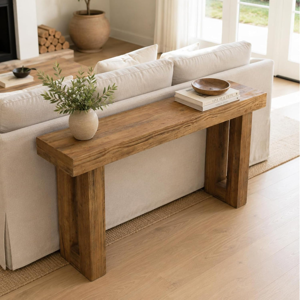 Reclaimed Solid Wood Console Table, 59" Long Farmhouse Entryway Table, Rectangular Couch Tables Behind Sofa, Accent Tables For Hallway, Entrance, Foyer, Living Room