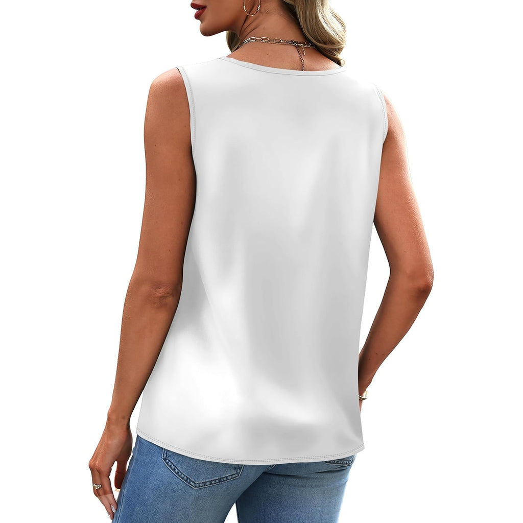 Sipaya Silk Satin Tank Tops For Women V Neck Summer Tops Sleeveless Camisole Business Casual Outfits Work Blouses