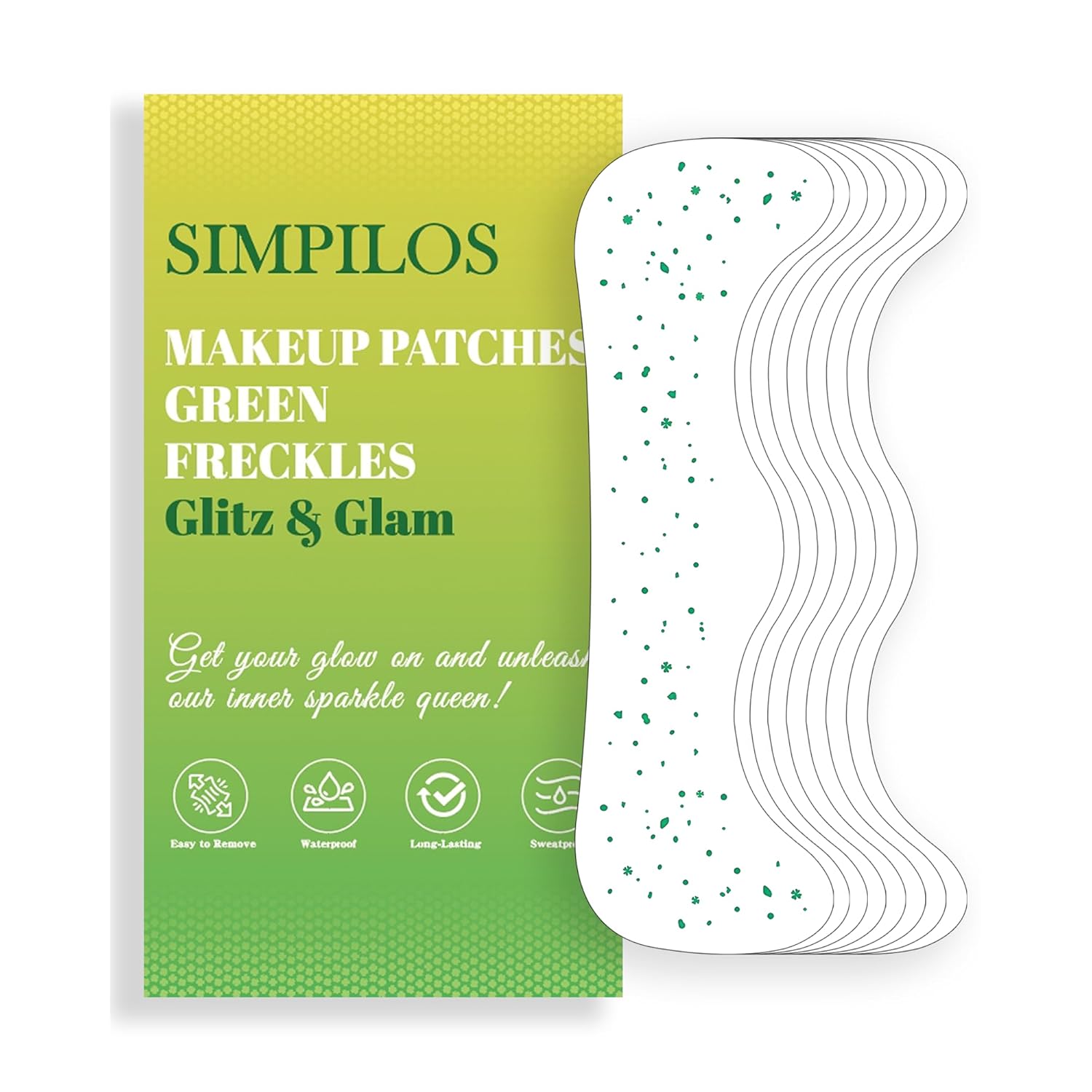 Green Face Glitter - Waterproof and Long-Lasting Body Glitter Freckles, Sparkle Makeup Patches for ST Patricks Parties (Green - 8 Sheets)