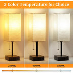 15'' Bedside Table Lamp For Bedroom Small Night Light Lamps For Night Stand | Pull Chain Table Lamps For Night Stands With Ac Outlet，Desk Lamp With 2 Bulbs Lamp For Living Room Kids Room Office Decor