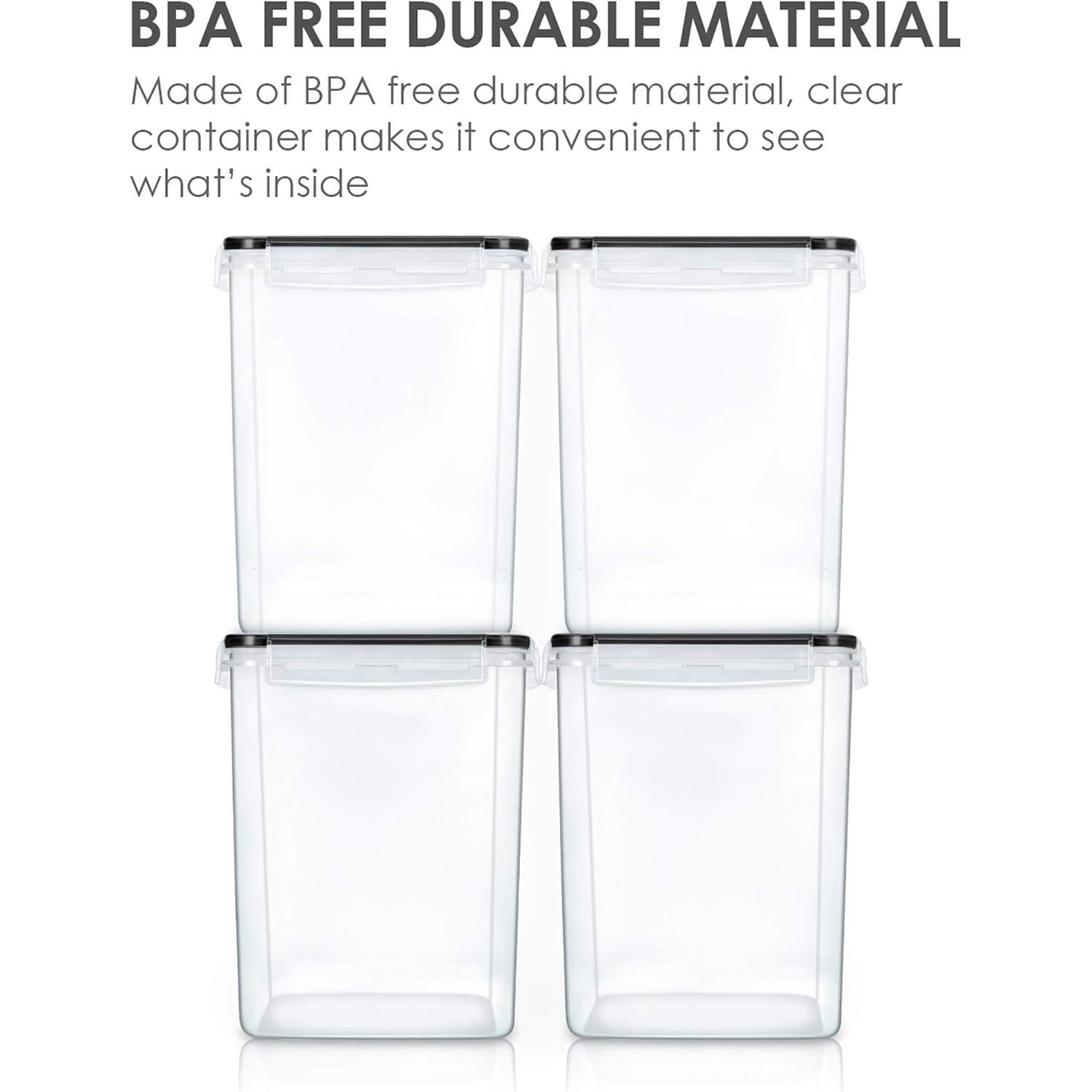 Vtopmart 4 PCS Large Food Storage Containers 5.2L / 175oz, 4 Pieces BPA Free Plastic Airtight Canisters for Flour, Sugar, Baking Supplies, Rice with Lids, 4 Measuring Cups and 24 Labels, Black