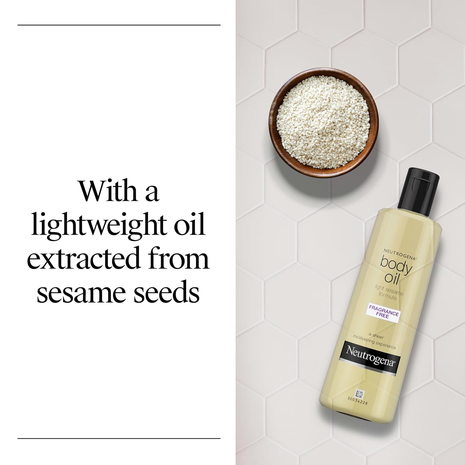 Neutrogena Body Oil Light Sesame Formula, Fragrance-Free, Nourishing Moisturizer, Before And After Shower Application For Smooth, Radiant Looking Skin, Lightweight And Non-Greasy Feel, 8.5 Fl Oz