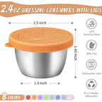 8 Pack - 2.4 Oz Small Salad Dressing Containers To Go, Leakproof Condiment Containers With Lids Reusable Stainless Steel Sauce Cups For Lunch Boxes Kitchen Storage Picnics Travel Meal Prep