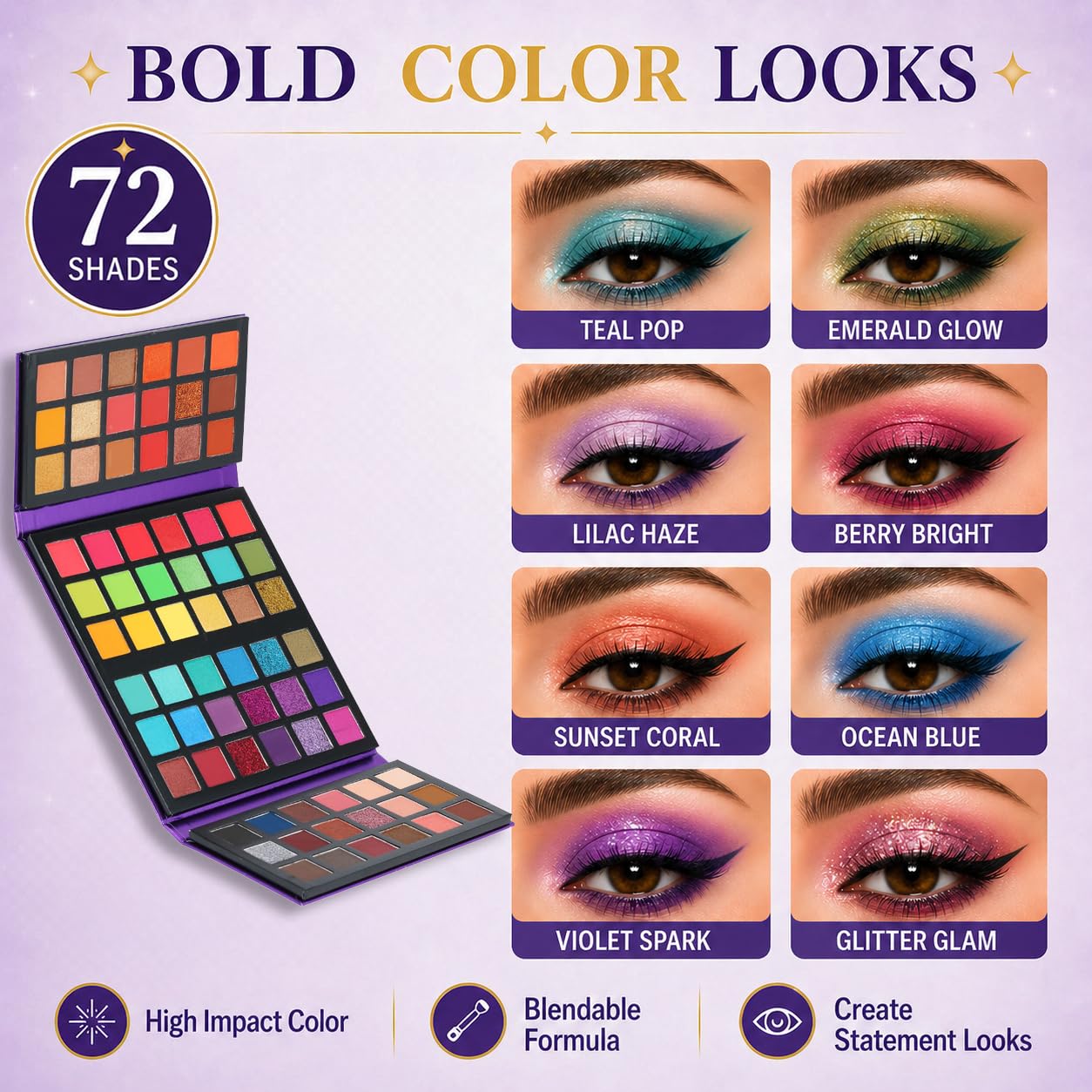 BestLand 72 Colors Ultra Secret Eyeshadow Palette, 4 in1 Color Board Matte Shimmer Glitter Nude Natural All In One Makeup Palette Blendable Pigmented Make Up Green Eye Shadow Pallet Gift Kit