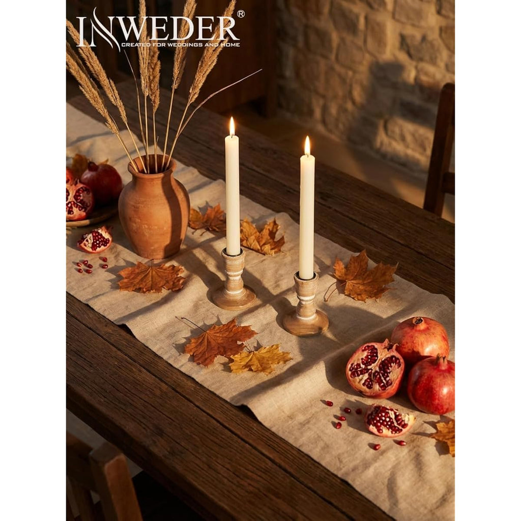 Wooden Taper Candle Holders: Wood Candlestick Holders Rustic Farmhouse Fall Decor for Living Room Dinning Table Centerpiece Christmas Set of 2