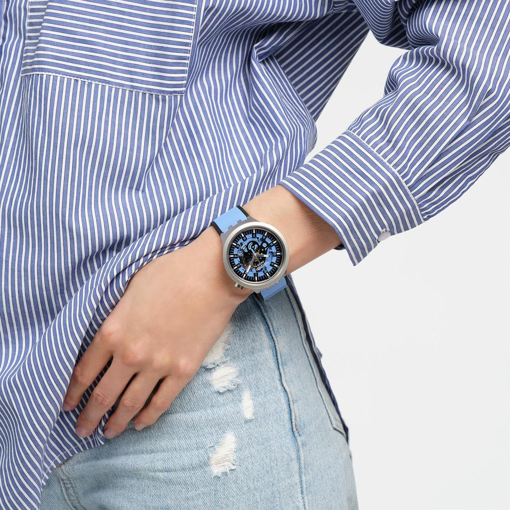 Swatch Big Bold Irony Lacquered Unisex Watch Casual Polymer Blue Automatic Waterproof Azure Blue Daze