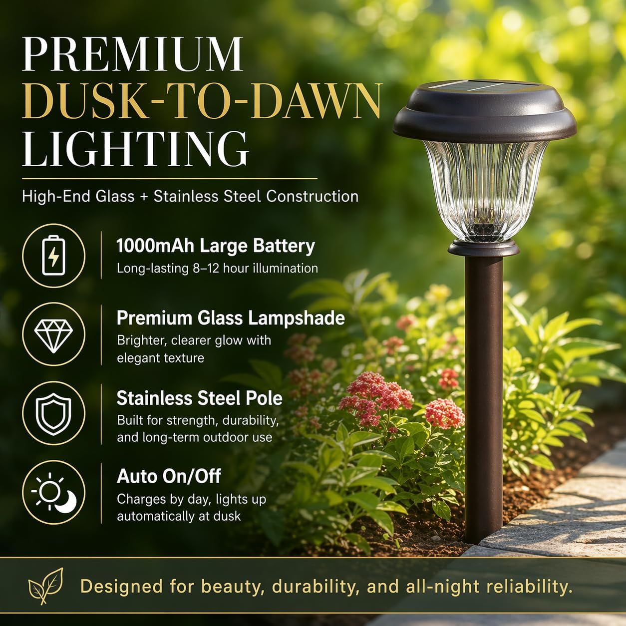 8 Pack Solar Lights Outdoor, Stainless Steel Glass Solar Pathway Lights, Auto On/Off Long-Lasting Waterproof Garden Lights For Landscape, Path, Yard, Driveway, Walkway Decor (Warm White)