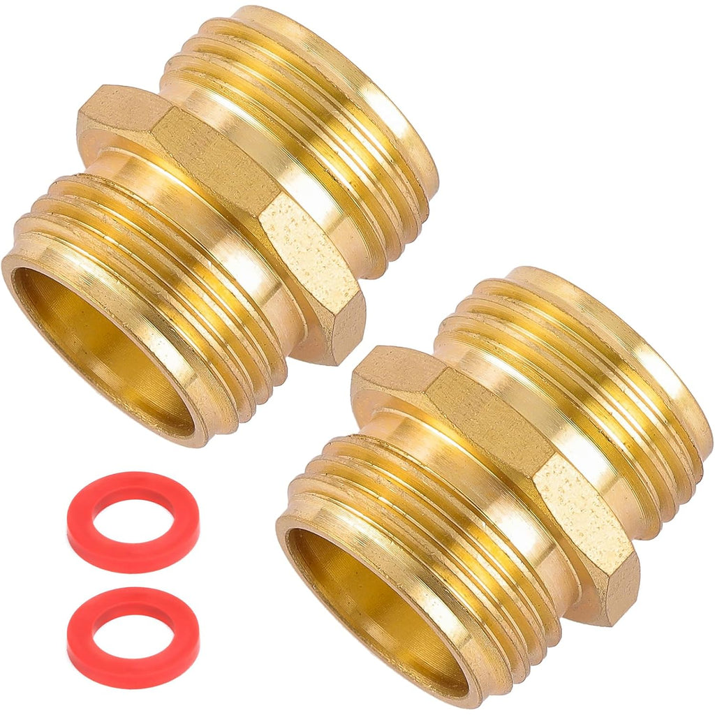 Garden Hose Connector, Male To Male Hose Adapter, 2 Pack 3/4 Inch Brass Water Hose Connector For Female Hose To Female Hose,(3/4" Ght Double Male) | Male To Male Hose Adapter, For Female Hose To Female Hose