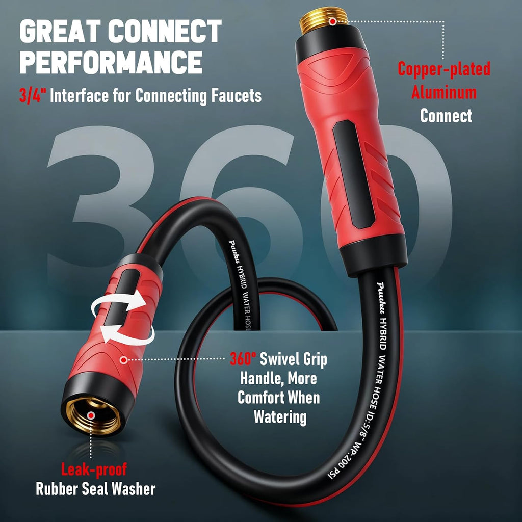 Garden Hose 25Ft X 5/8", Non-Expandable Heavy Duty Premium Flexible Hose | No Kink, Leakproof, Lightweight Hybrid Water Hose With Male To Female Fittings For Household&Backyard