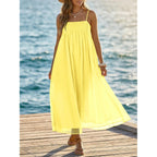 Wenrine Women'S Summer Boho Maxi Dresses Spaghetti Straps Chiffon Casual Sundress Beach Vacation Long Dress With Pockets