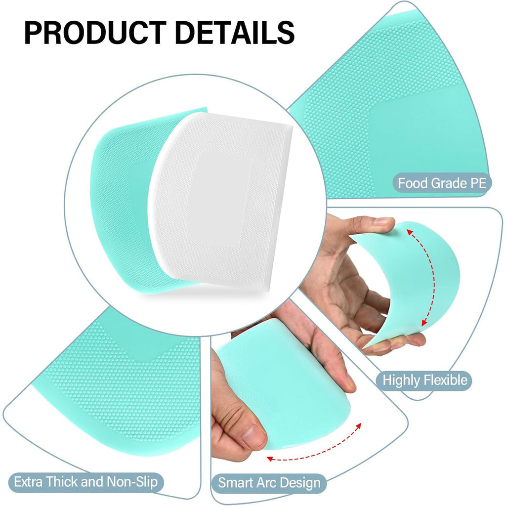 Ecavria Bench Scraper, Premium Stainless Steel Dough Scraper With 2 Pcs Flexible Bowl Scraper, Dough Cutter With Measuring Scale, Versatile Kitchen Scraper Set For Pastry Bread Pizza Cake