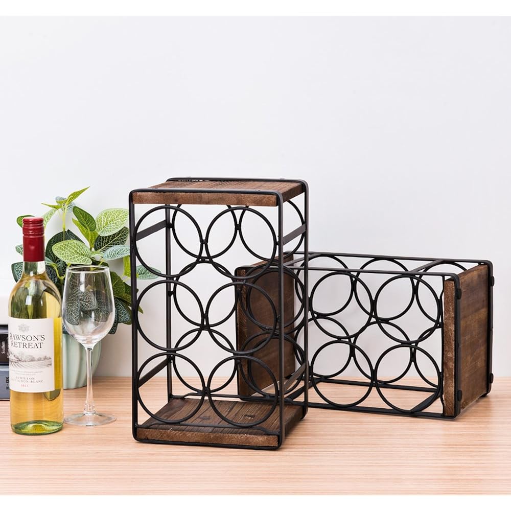Rustic Wood Countertop Wine Rack 6 Bottles No Need Assembly Brown