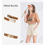 Women's Skinny Leather Belt with Adjustable Silver Turn-Lock Buckle - Ideal for Dresses, Jeans, and Coats, Black