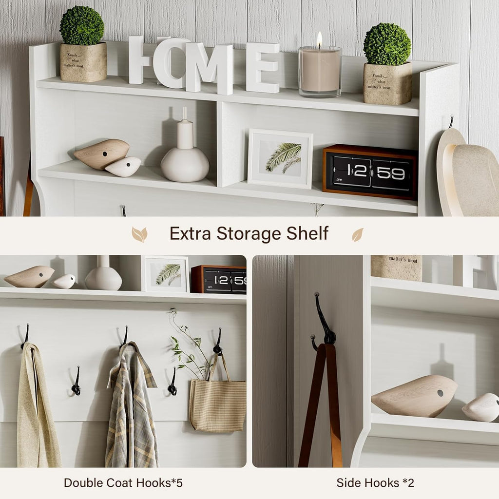 4Ever2Buy Farmhouse Hall Tree With Bench 5-In-1 Entryway Bench With Coat Rack With Sliding Barn Doors Entryway Coat Rack With Shoe Storage