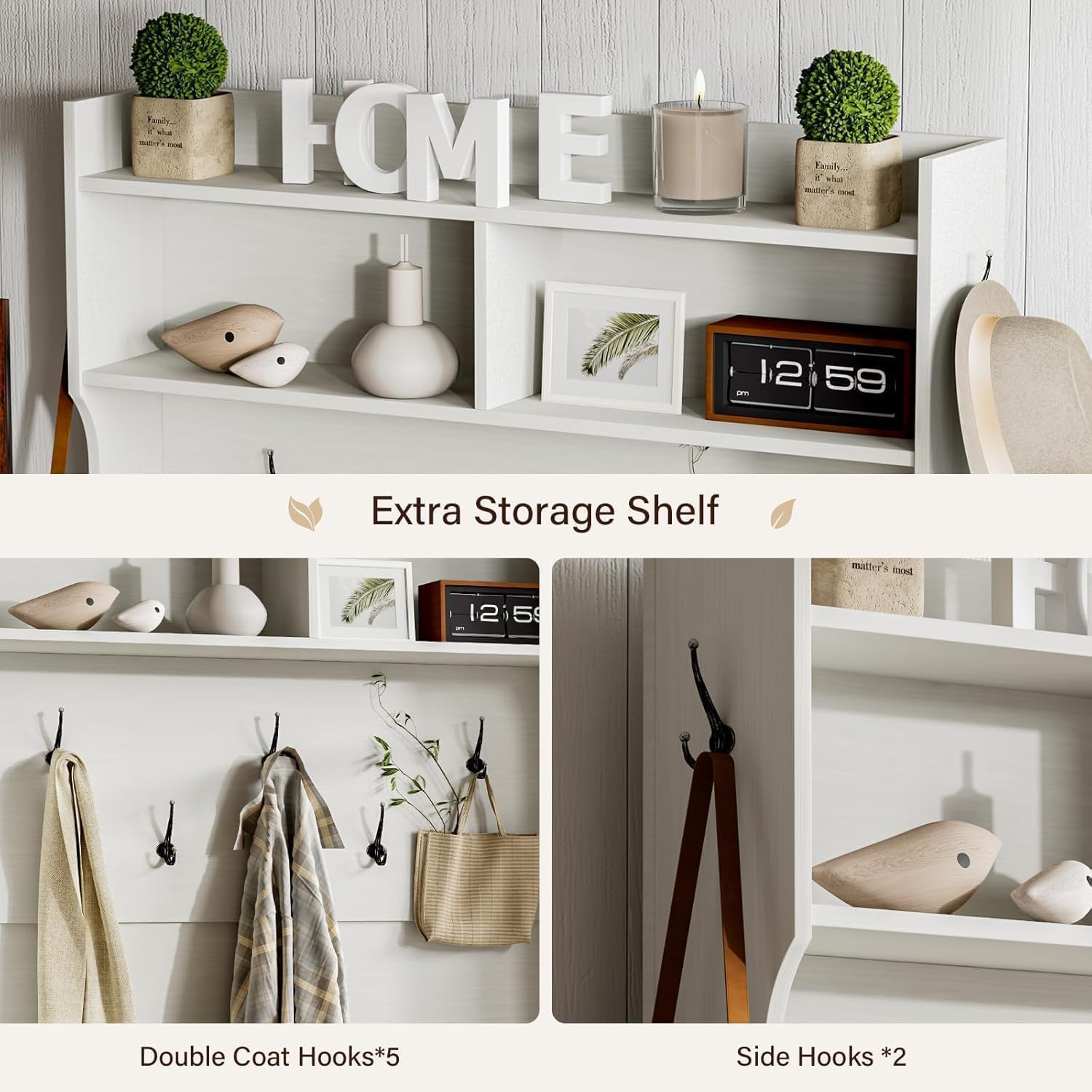 4Ever2Buy Farmhouse Hall Tree With Bench 5-In-1 Entryway Bench With Coat Rack With Sliding Barn Doors Entryway Coat Rack With Shoe Storage