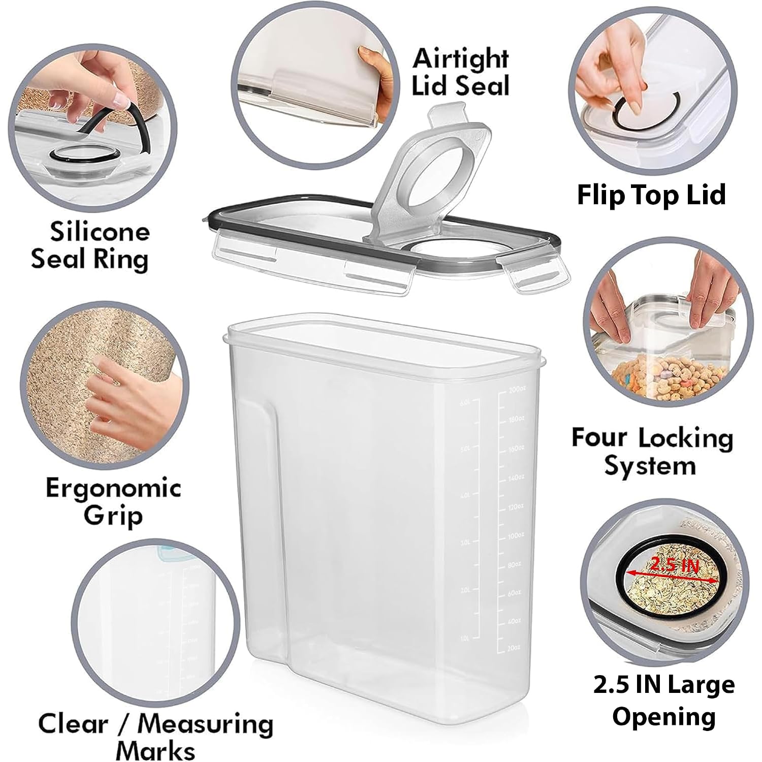 Shazo 2 Pack (6.3L / 213Oz) Extra Large Airtight Food Storage Cereal Containers For Bulk Food Storage Bpa-Free Plastic Container, Pantry Organization And Canister For Rice, Pasta, Sugar & Flour
