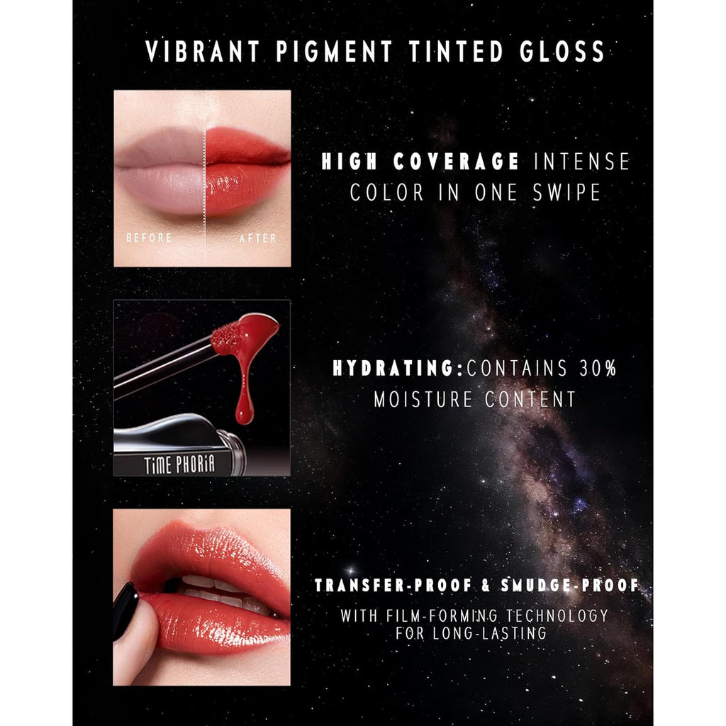 Stellar Dust Lip Stain 01 Calyptra, Transfer-Proof & Smudge-Proof Lip Gloss, Nude Brown Tinted Glossy Finish, High-Pigment Vibrant Color, Hydrating Lightweight Long-Lasting Lip Makeup