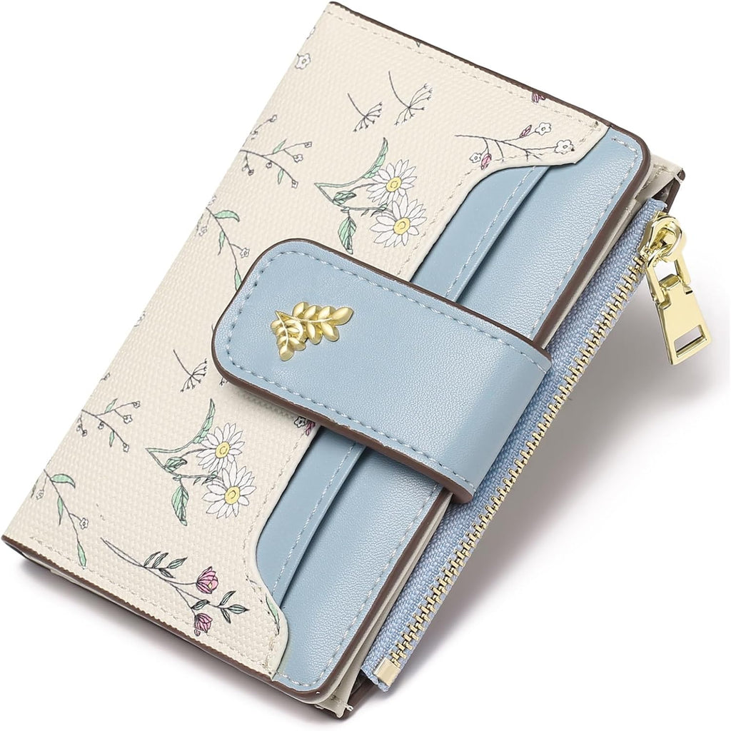 Gaekeao Small Wallets For Women Rfid Blocking Leather Bifold Zipper Pocket Wallet Credit Card Holder With Id Window