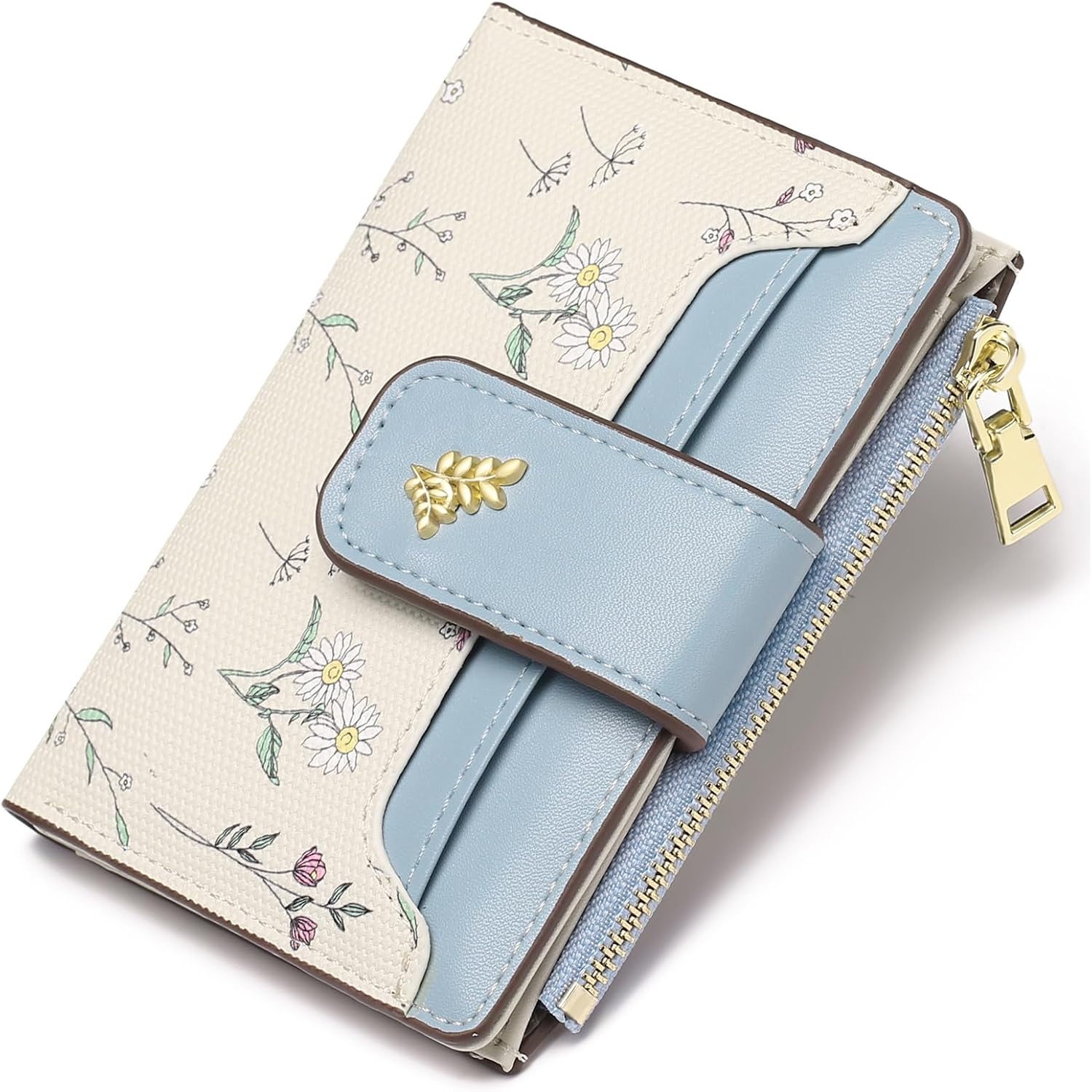 Gaekeao Small Wallets For Women Rfid Blocking Leather Bifold Zipper Pocket Wallet Credit Card Holder With Id Window