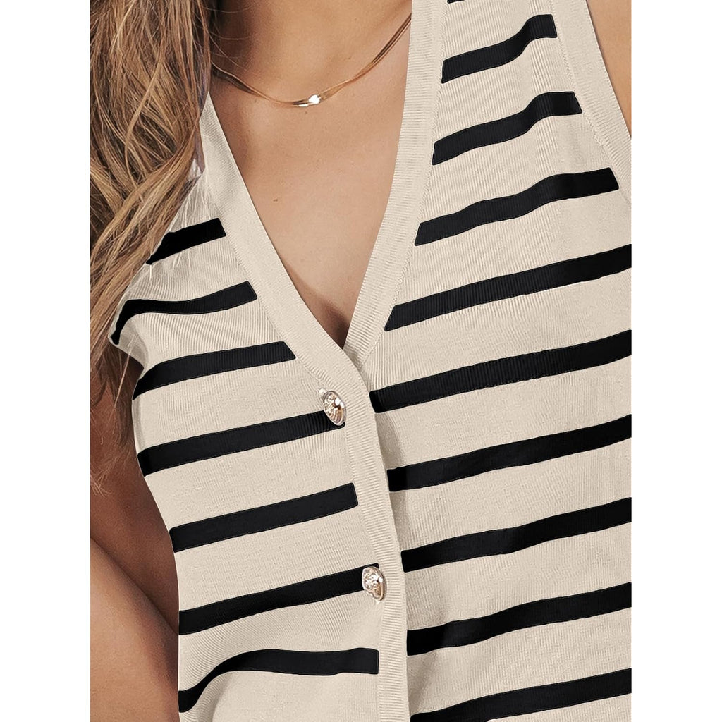 Lillusory Vest Tops For Women 2026 Summer Outfits Striped Sweaters Button Up Casual Blouses Jacket Fashion Clothes