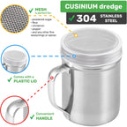 Powdered Sugar Shaker Duster - With Handle - Cinnamon Shaker For Coffee Bar - Fine Mesh Dredge - 6 Ounce, Pack Of 2 | Style: Fine