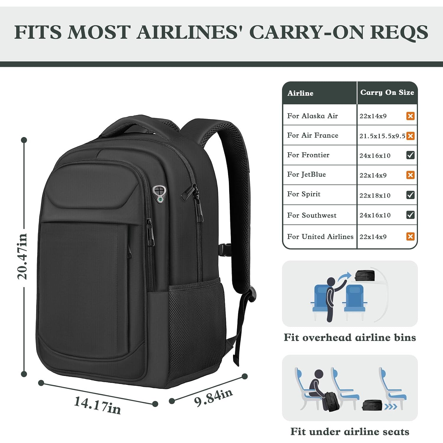 Travel Laptop Backpack, Airline Approved Computer Bag | Laptop Compartment, Adjustable Strap, Anti-Theft Pocket, Luggage Strap, Large Capacity For Work Travel College