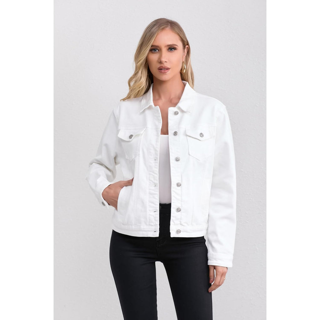 Women'S Jean Jacket, Stretch Soft Denim Jacket For Women, Casual Ladies Jean Jacket Trucker Coats