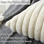 Decorative Throw Pillow With Inserts, Set Of 2 Soft Faux Fur Throw Pillows, Square Boho Striped Pillow For Couch, Bed, Sofa Decor(Beige, 16" X 16")