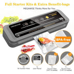 MegaWise Vacuum Sealer Machine | 80kPa Suction Power| Bags and Cutter Included | Compact One-Touch Automatic Food Sealer with External Vacuum System | Dry Moist Fresh Modes for All Saving needs