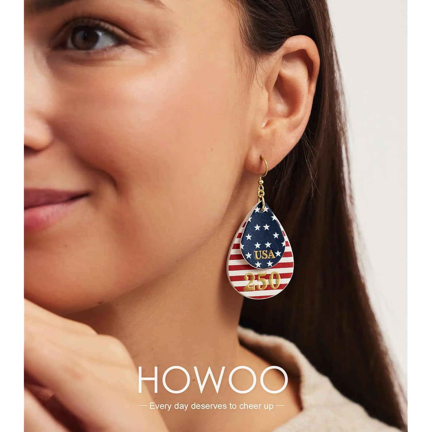 250th Anniversary Dangle Earrings for Women, Patriotic American Flag Teardrop Womens Earrings for 4th of July, Independence Day Party Outfit Jewelry Lightweight Celebration Present