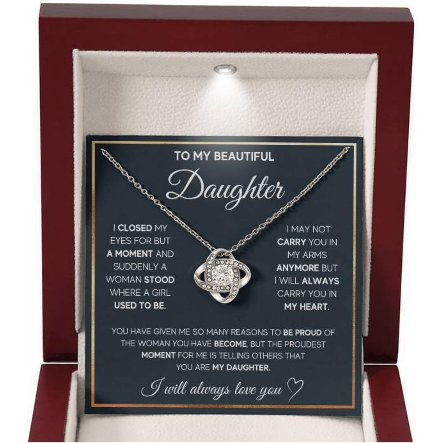 To My Beautiful Daughter Necklace from Mom & Dad | Cubic Zirconia Pendant with Heartfelt Message Card & Gift Box | Daughter Birthday, Graduation, Christmas Jewelry Gift from Parents