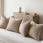 Khaki 4 Pack Throw Pillow Covers - Chenille & Velvet Set With Piping, Farmhouse Textured Design Cushion Cases For Couch Sofa Bed (18X18 Inch, No Insert)