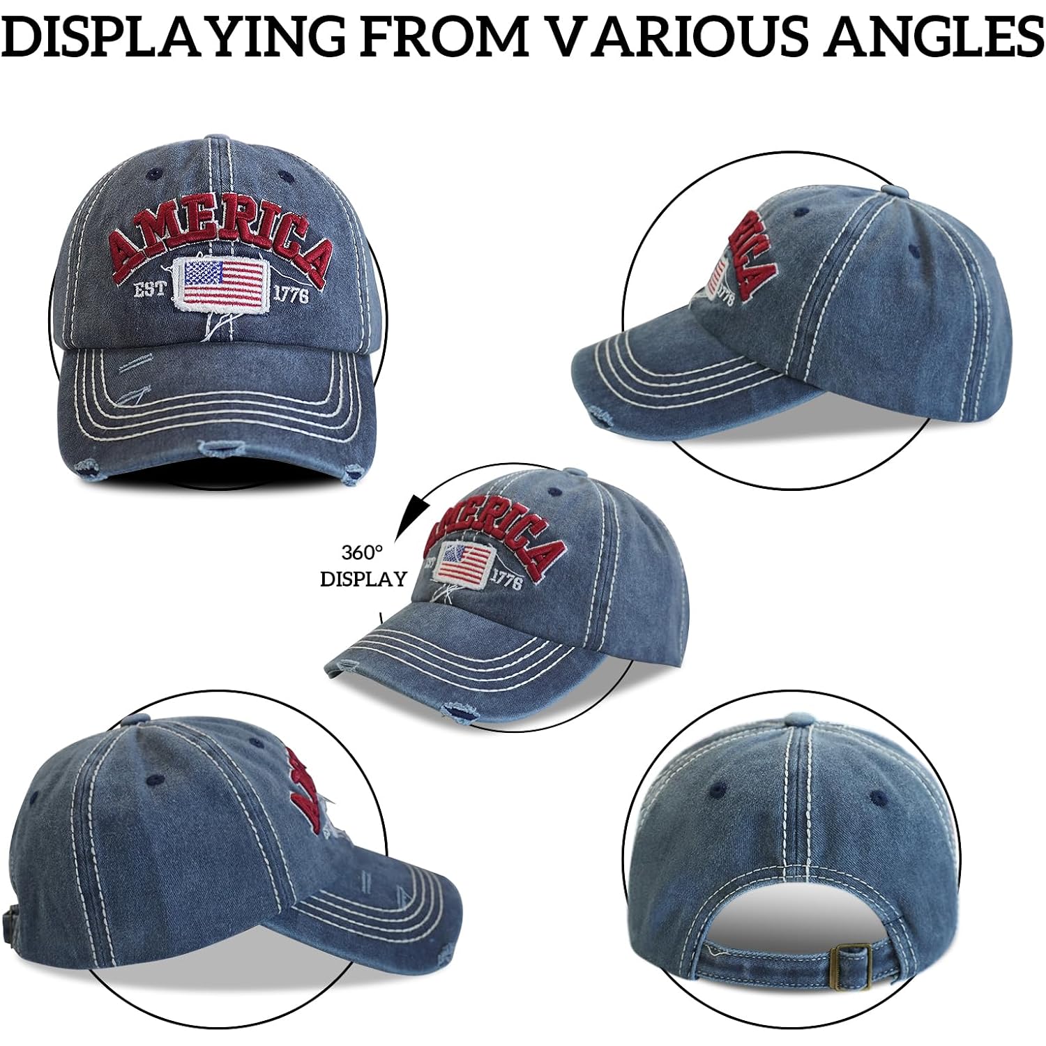 USA Hat American Flag Baseball Cap Mesh Trucker Adjustable Breathable 4th of July Accessories for Men Women Gifts American Flag - Blue